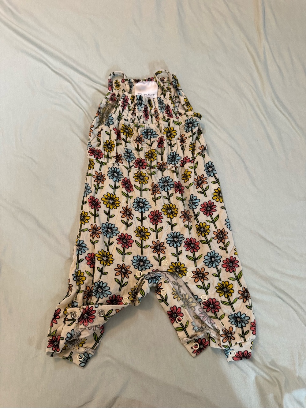 Posh Peanut Cream Romper with Pink, Blue, Yellow & Green Floral Print